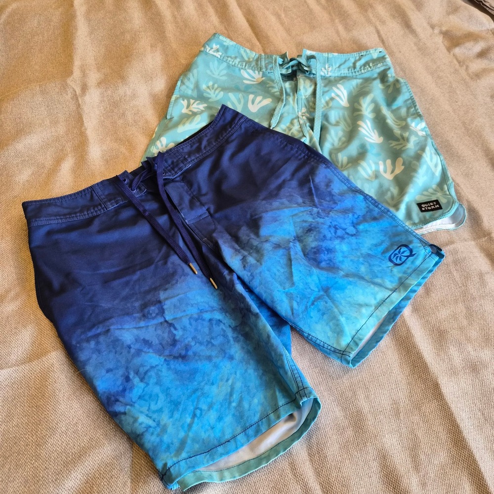 Quiet Storm Surf Shop Boardshorts Bundle Swim Trunks Blue Teal Size 28 Surfcore